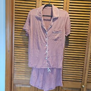 Women's Short Sleeve Button Pajama Set - Mauve
